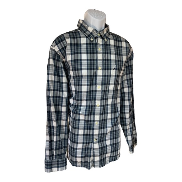 SzXL Wrinkle Resistant Nautica Blue Green White Long Sleeve Button Down Shirt - Picture 4 of 7